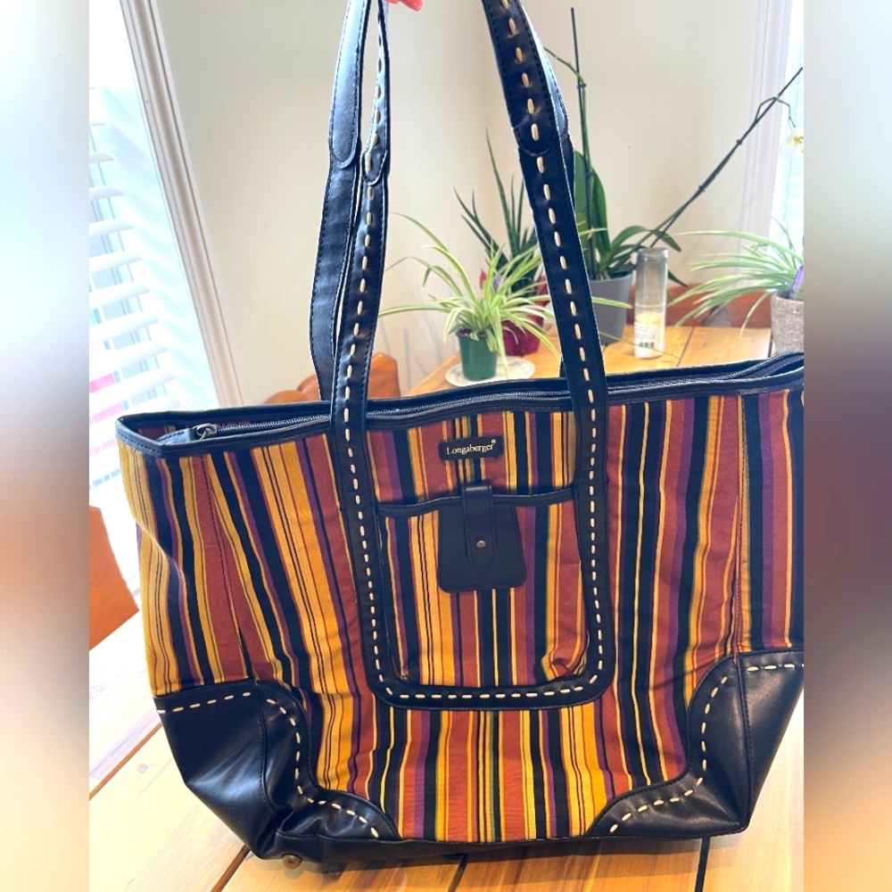 Longaberger Vintage Multicolor‎ Striped Zip Close Tote Bag